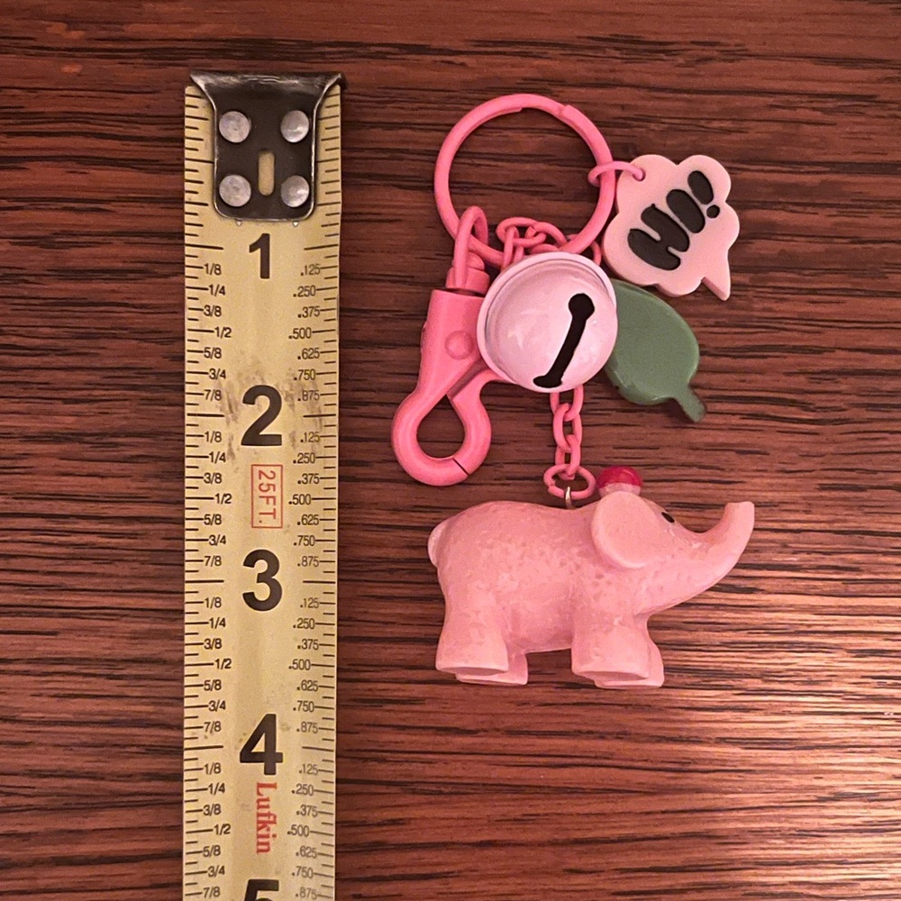 Pink Elephant Keychain with Lobster Claw and Jingle Bell